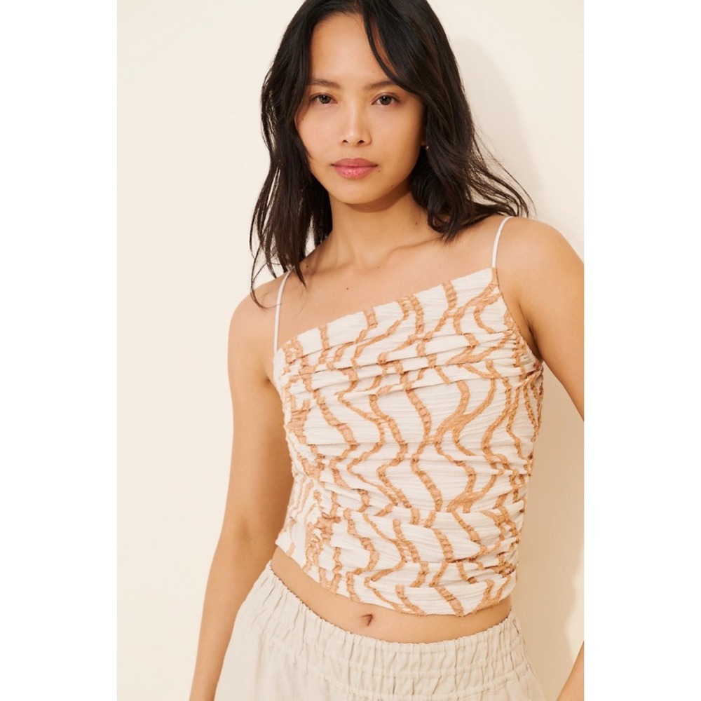 Free People Sand Dunes Textured Cami Tank Ivory Tan XL